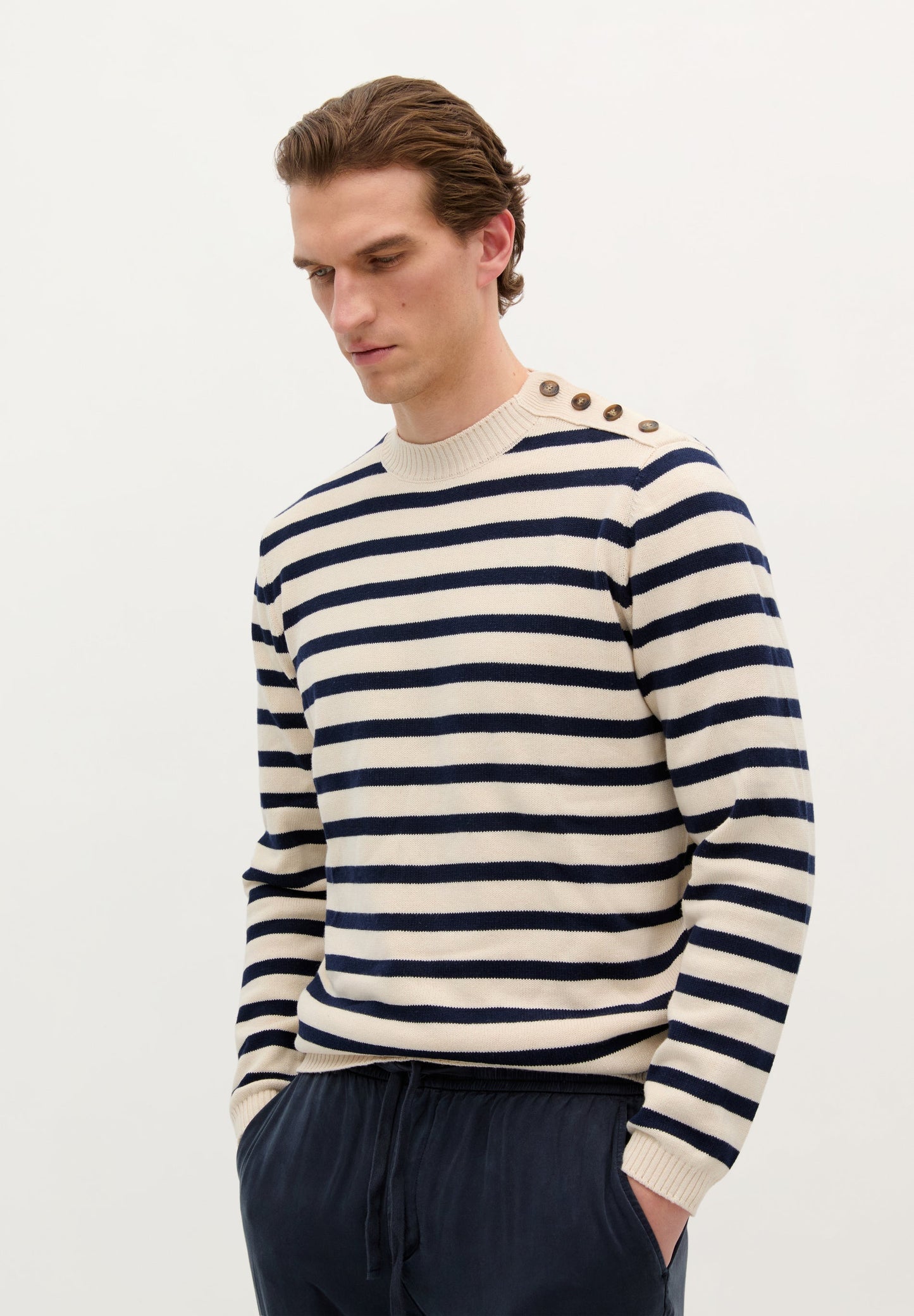 STRIPE KNIT SWEATER WITH BUTTONS