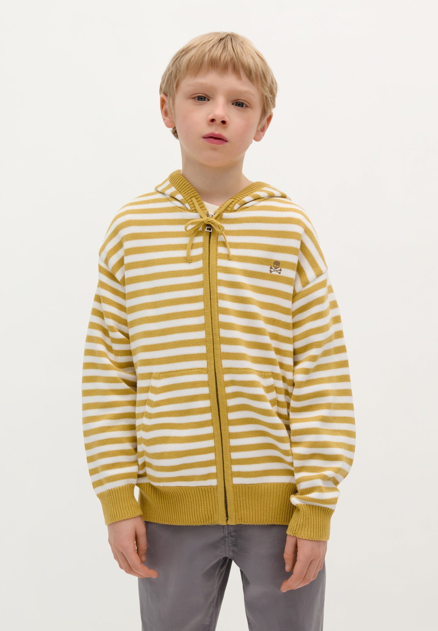 STRIPED KNIT HOODIE WITH ZIP