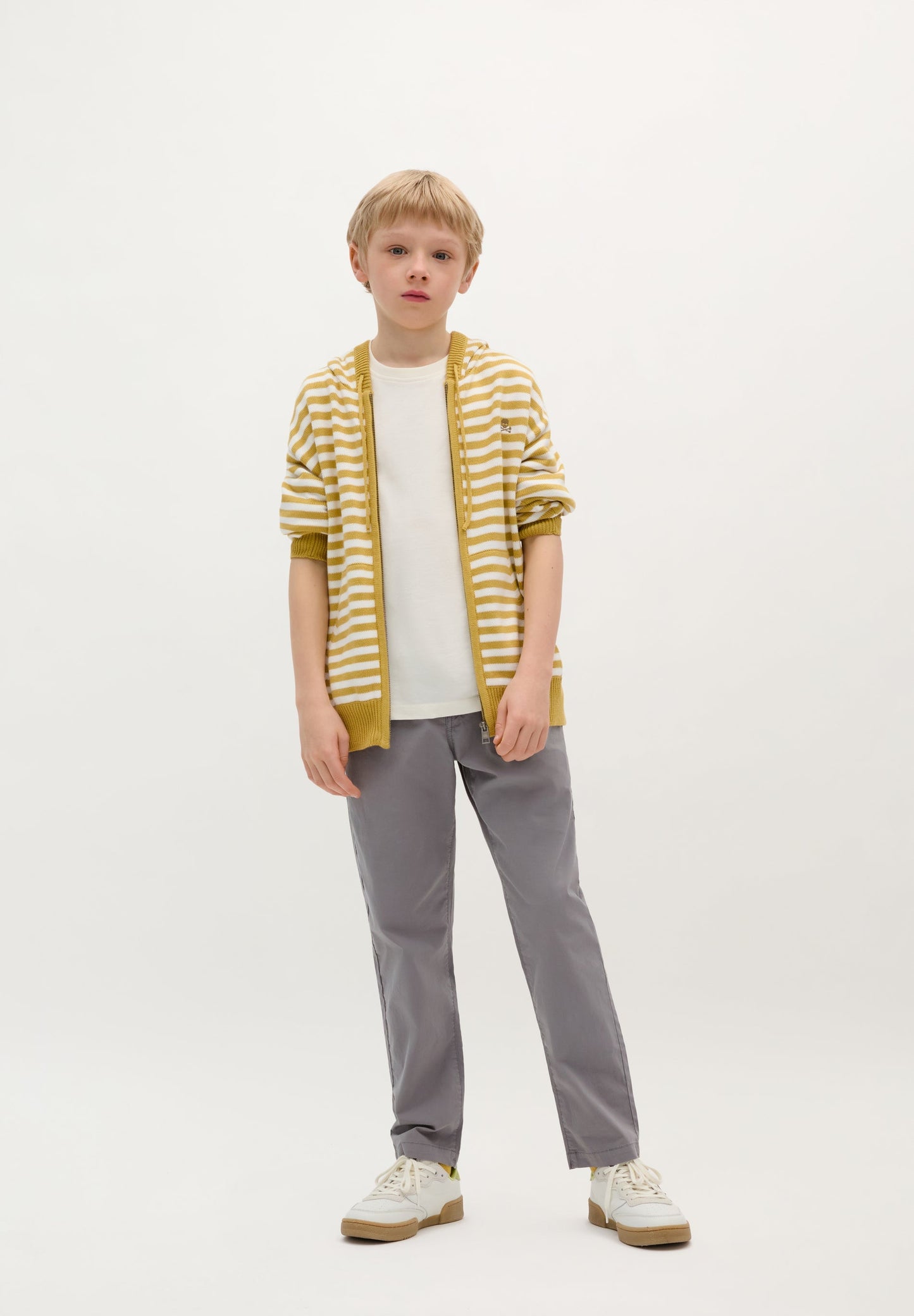 STRIPED KNIT HOODIE WITH ZIP