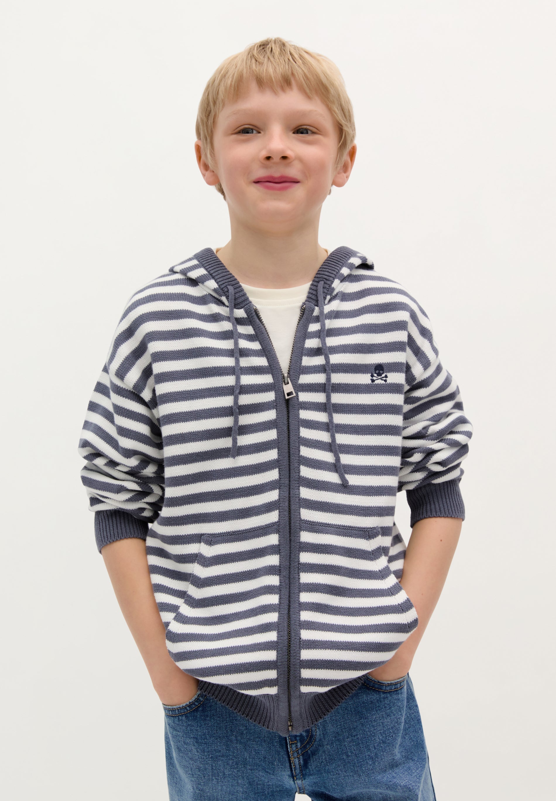 STRIPED KNIT HOODIE WITH ZIP