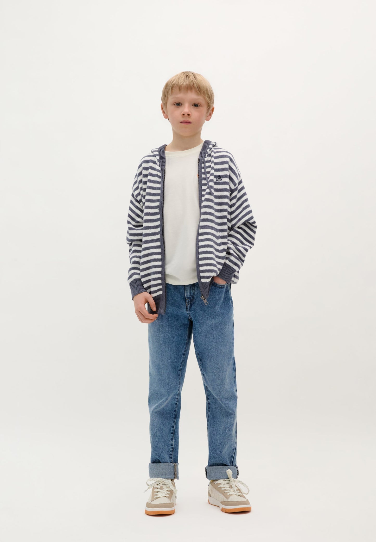 STRIPED KNIT HOODIE WITH ZIP