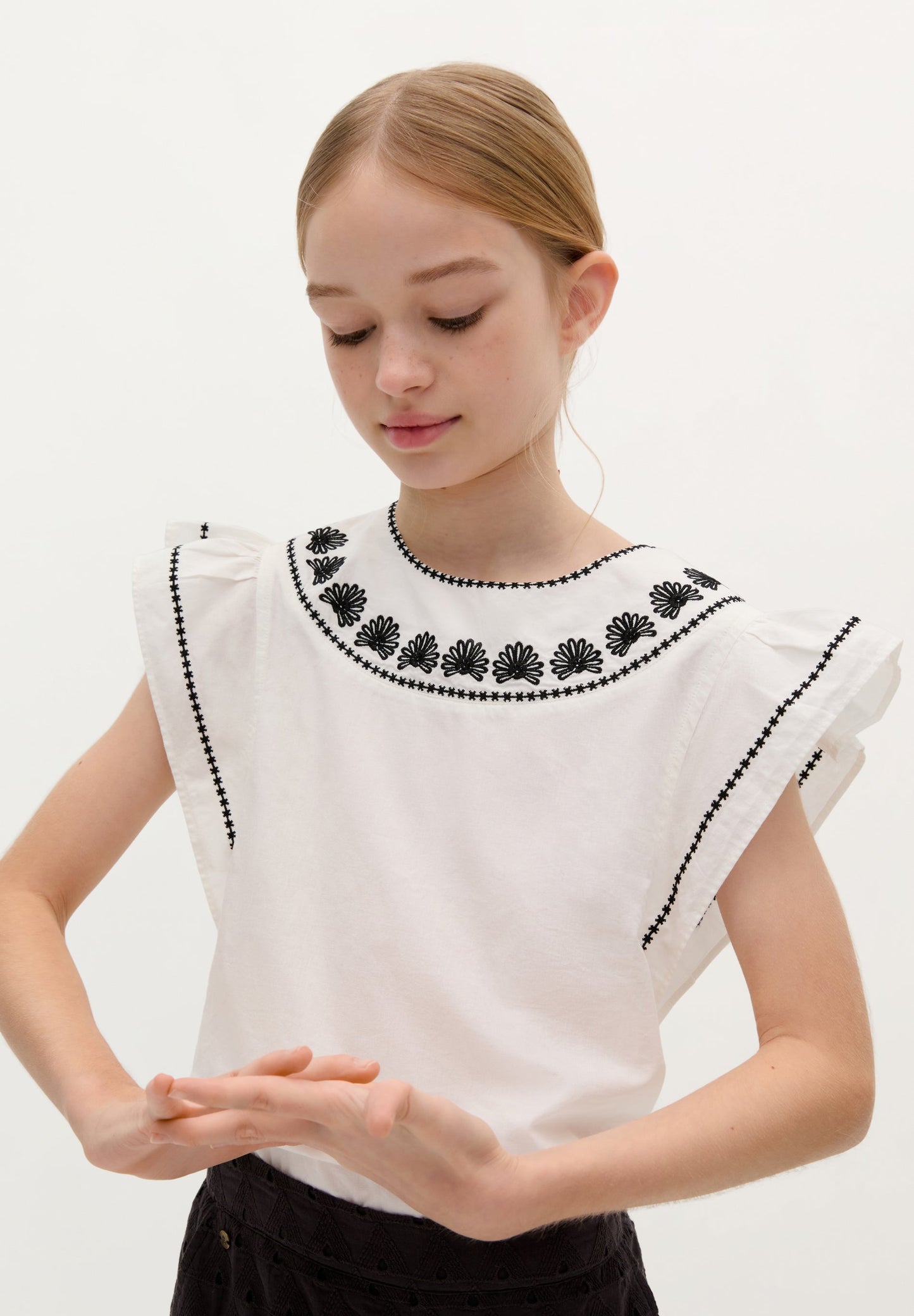 BLOUSE WITH EMBROIDERED RUFFLES