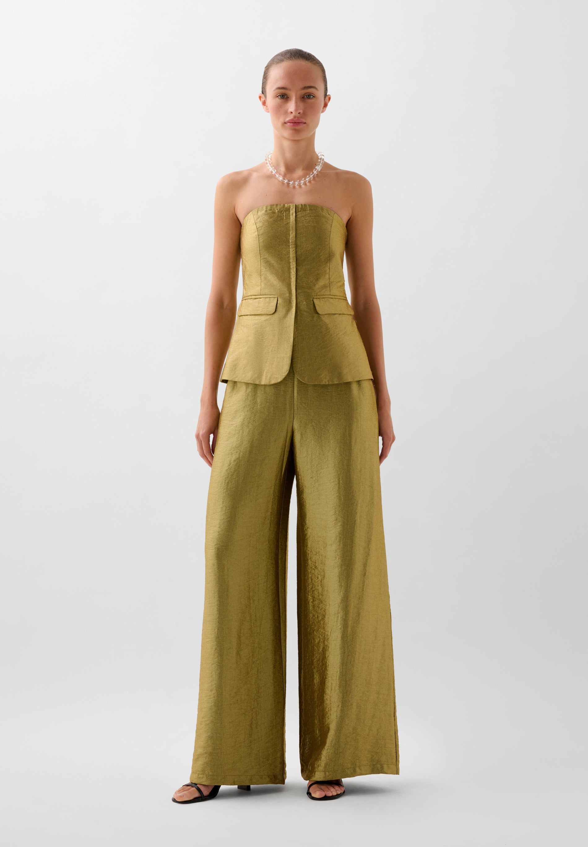 FLOWING METALLIC TROUSERS WITH DARTS