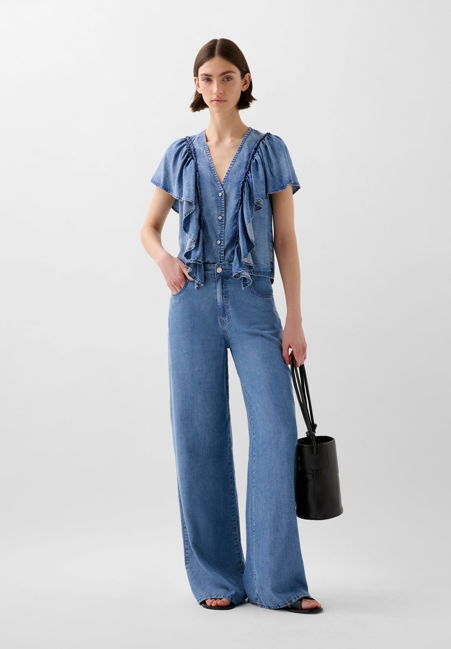 FLUID DENIM SHIRT WITH RUFFLES