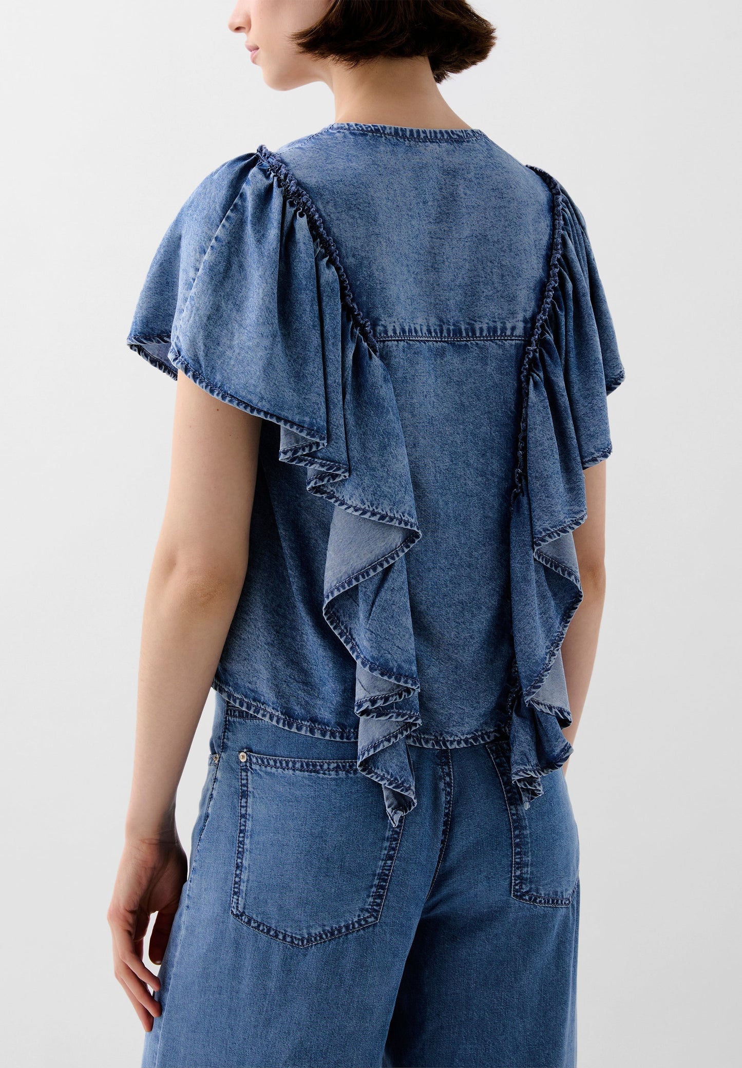 FLUID DENIM SHIRT WITH RUFFLES