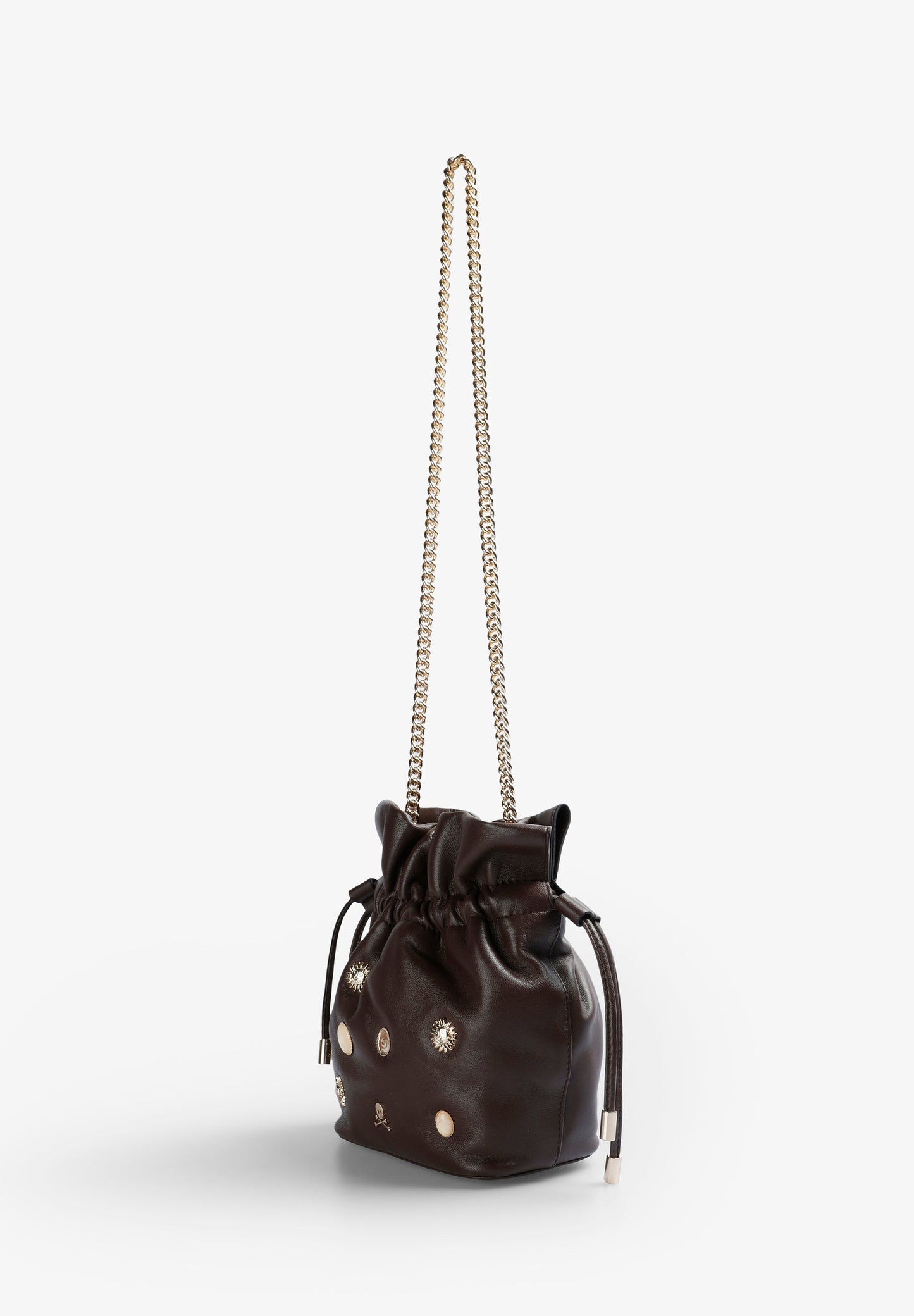 LEATHER BUCKET BAG WITH STUDS