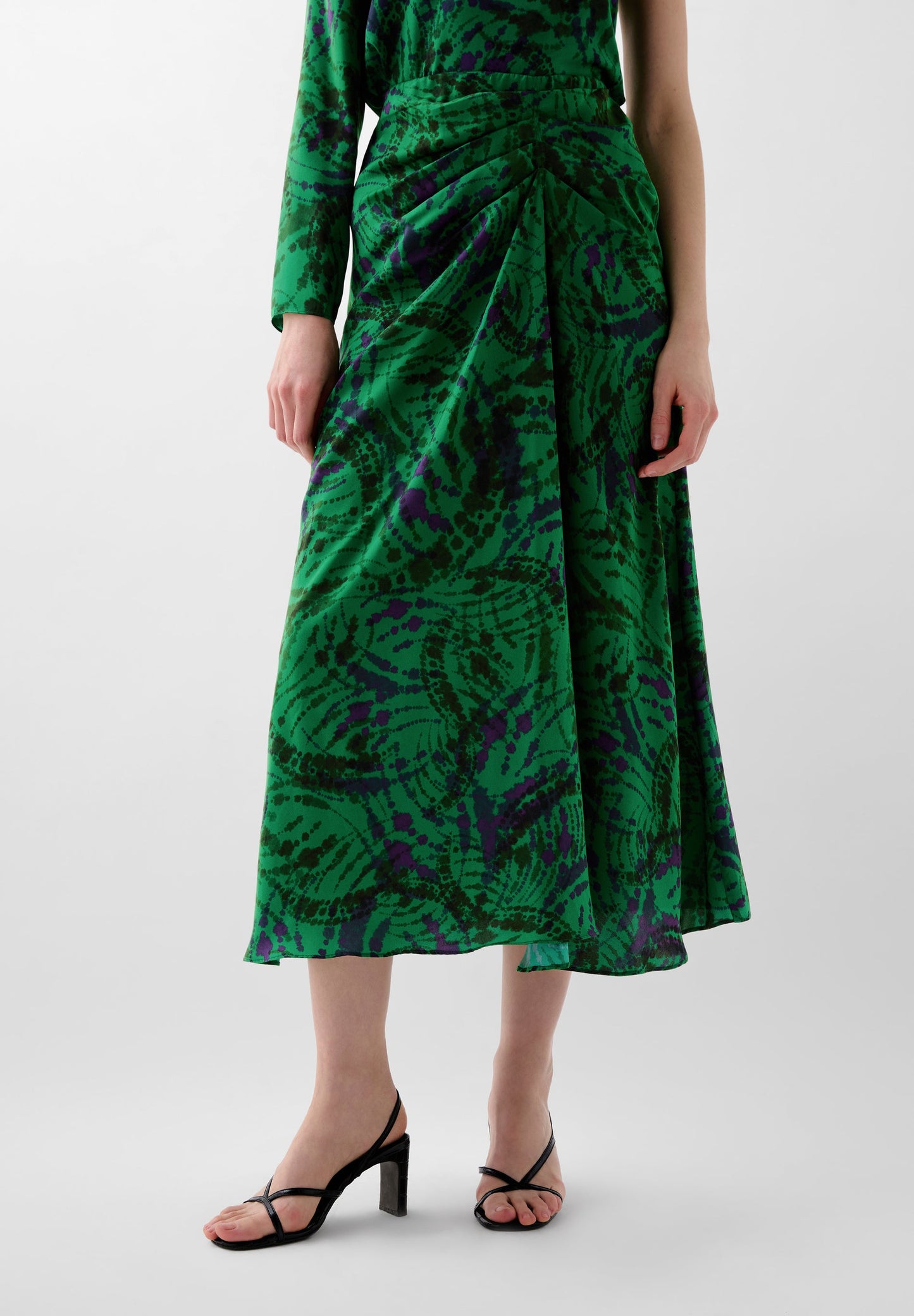 DRAPED PRINT MIDI SKIRT