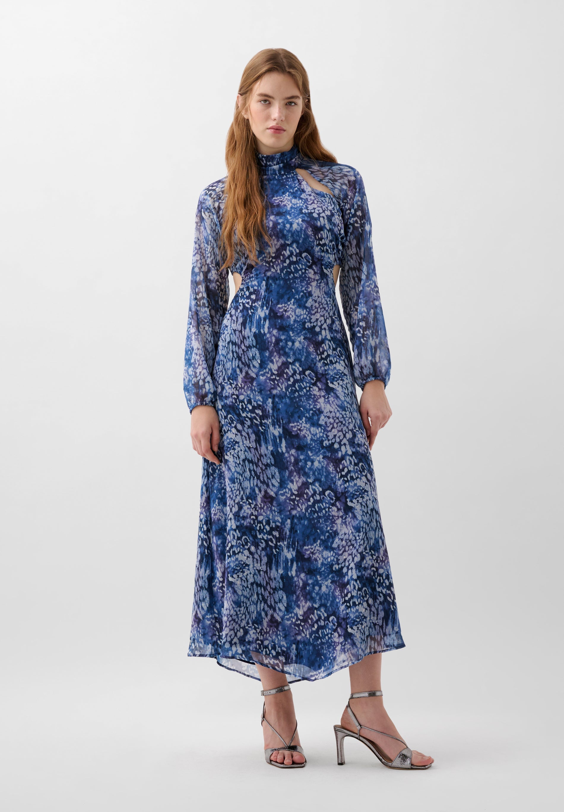 PRINTED MIDI DRESS WITH OPENINGS