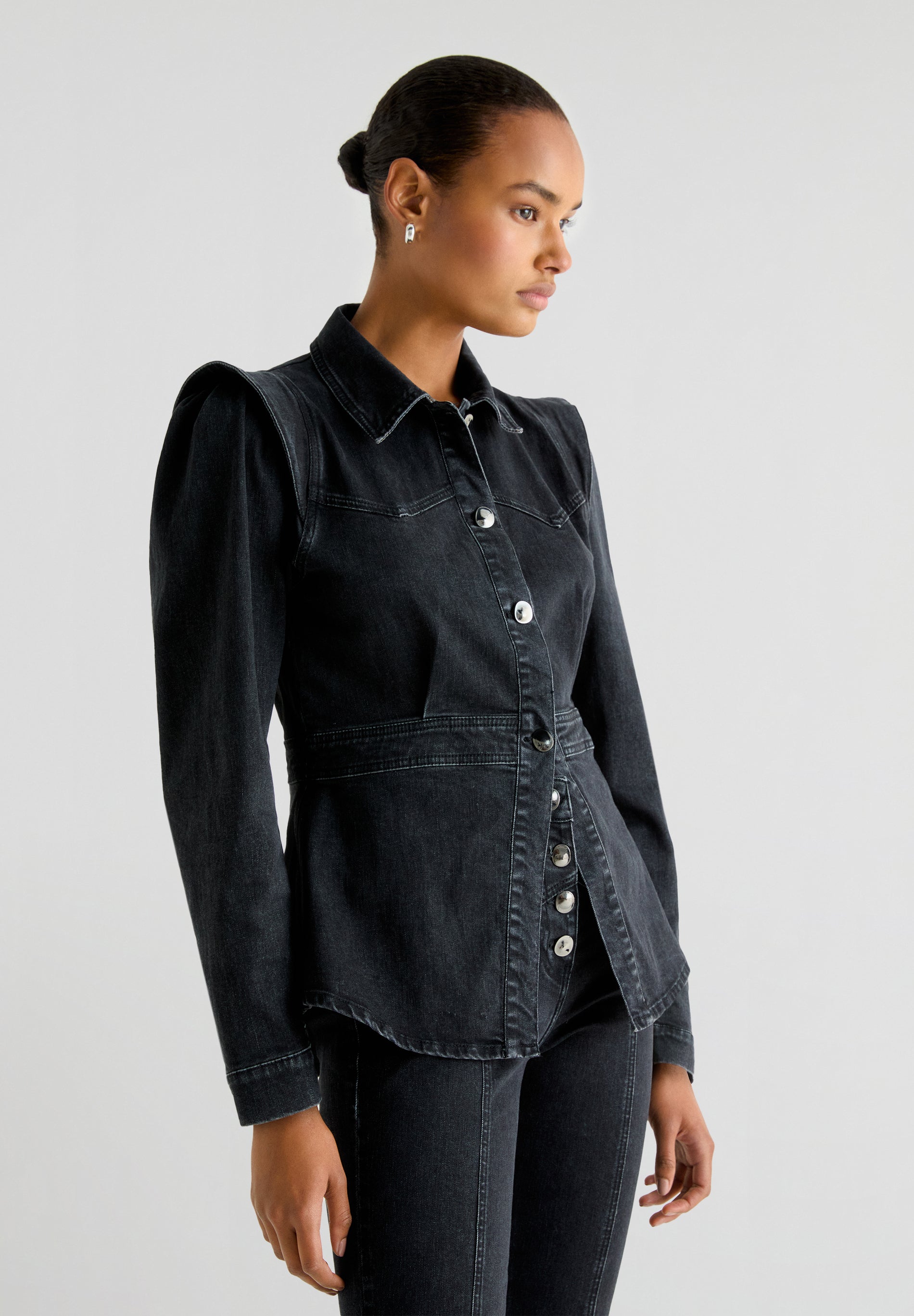 DENIM SHIRT WITH PUFF SLEEVES