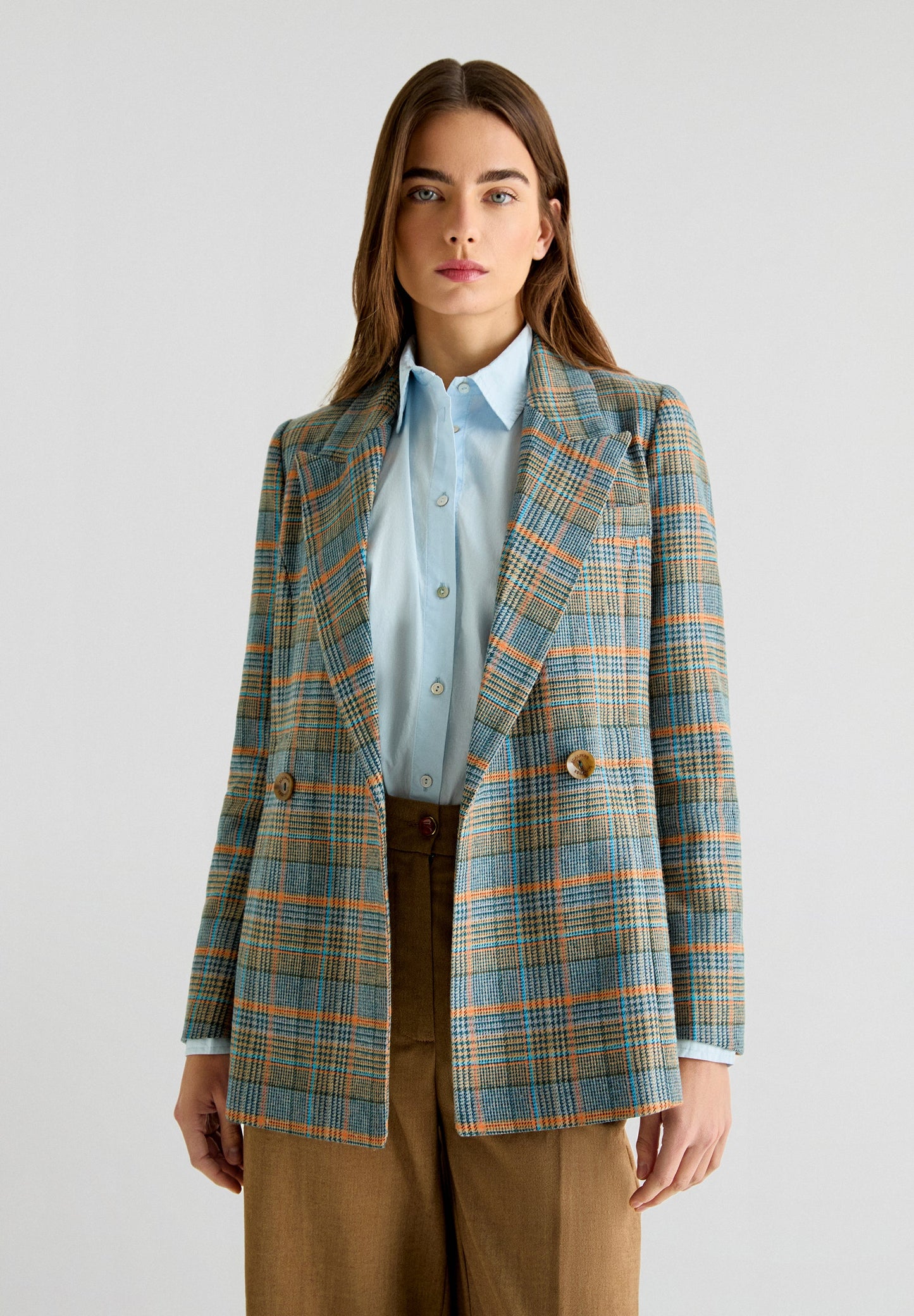 CHECK PEAKED LAPEL BLAZER