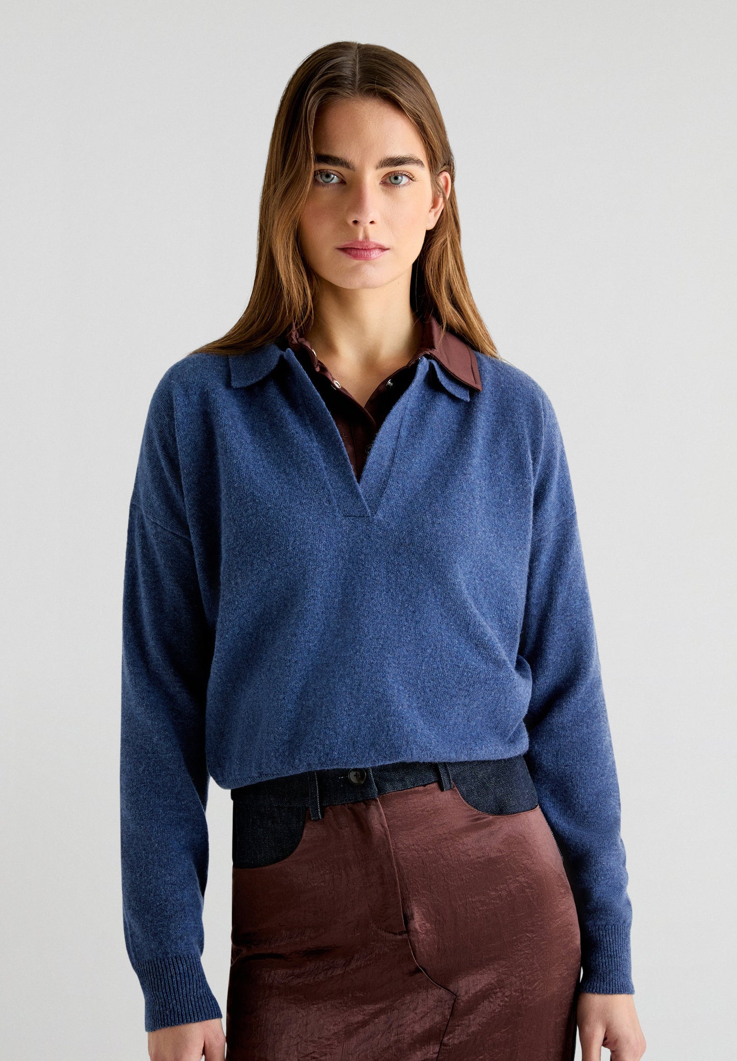 WOOL BLEND POLO SHIRT-STYLE SWEATER