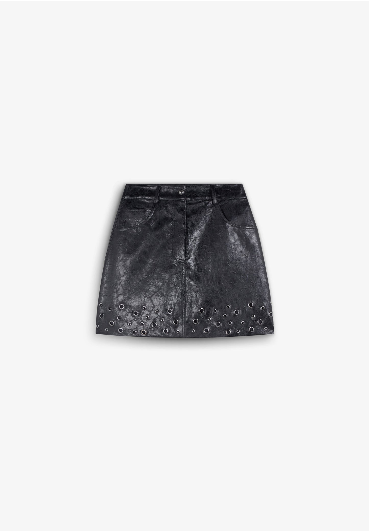 WAXED MINI SKIRT WITH EYELETS