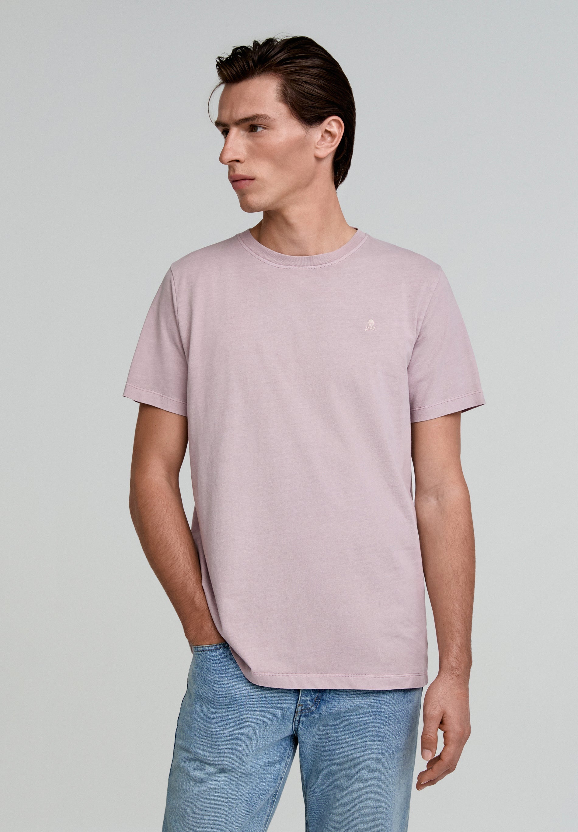 FADED T-SHIRT WITH EMBROIDERED SKULL