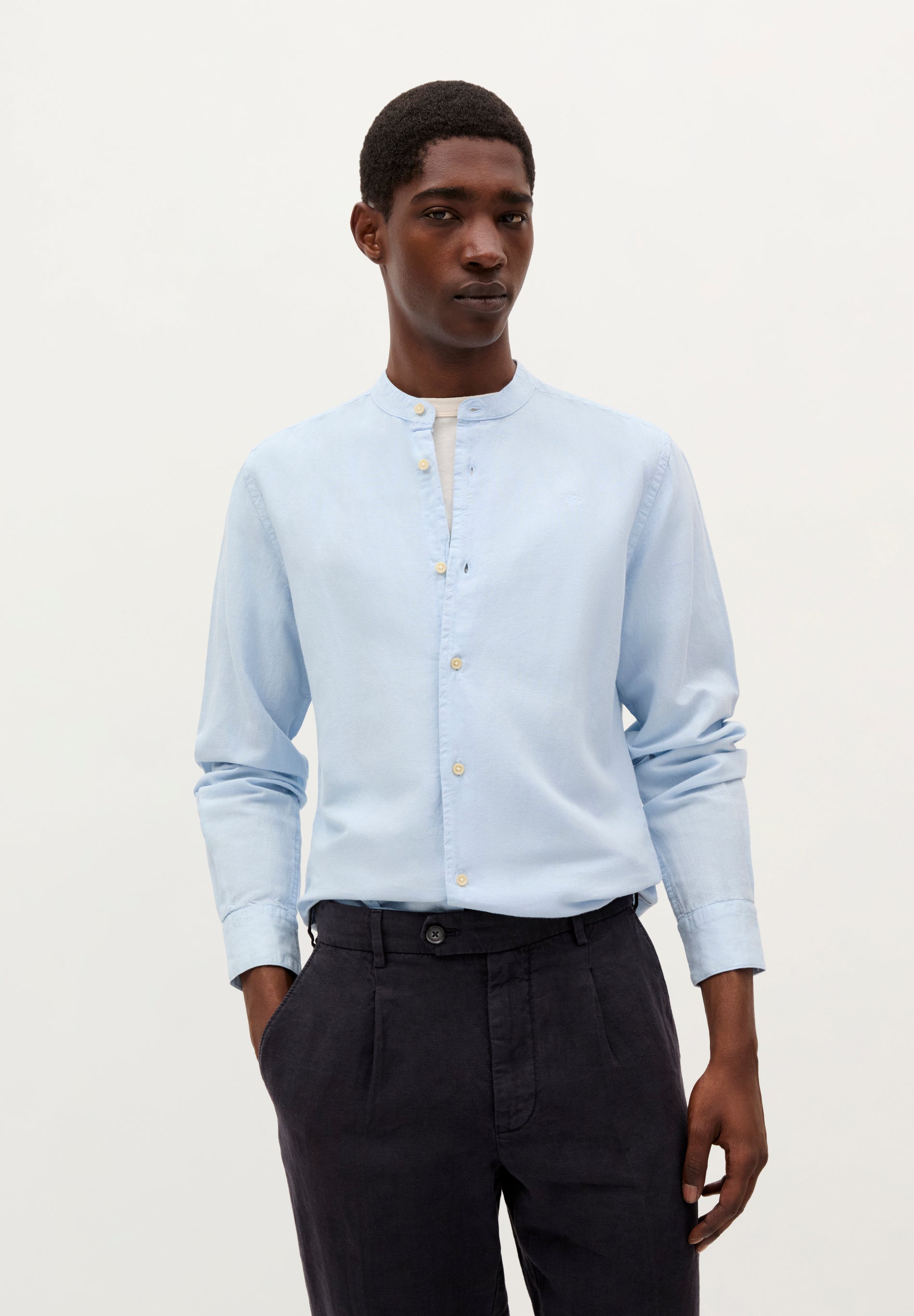 LINEN SHIRT WITH STAND-UP COLLAR