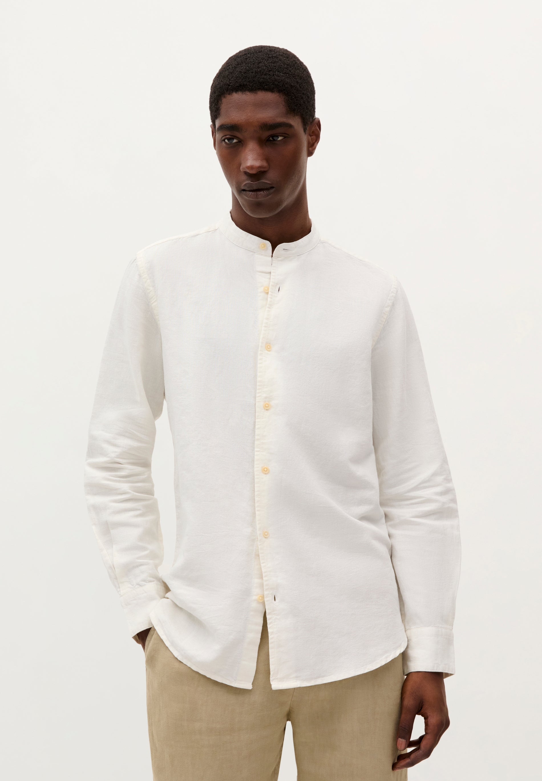 LINEN SHIRT WITH STAND-UP COLLAR