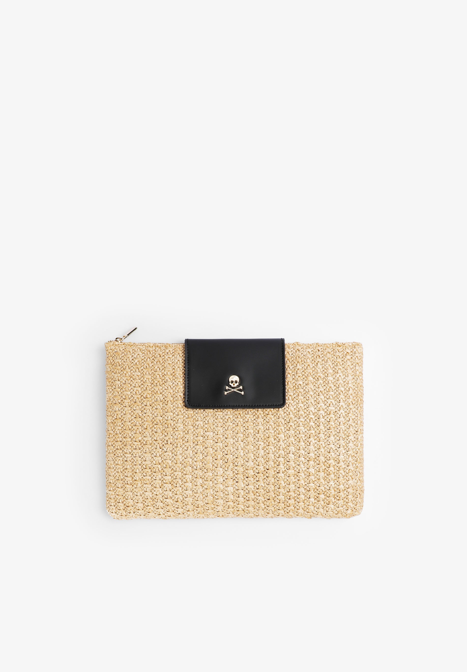 RAFFIA CLUTCH WITH LEATHER DETAILS