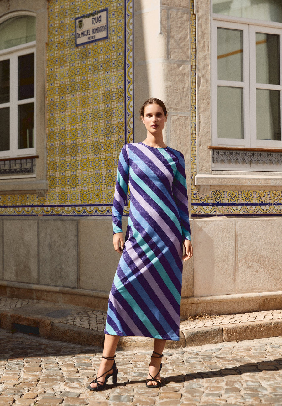 STRIPED MIDI DRESS