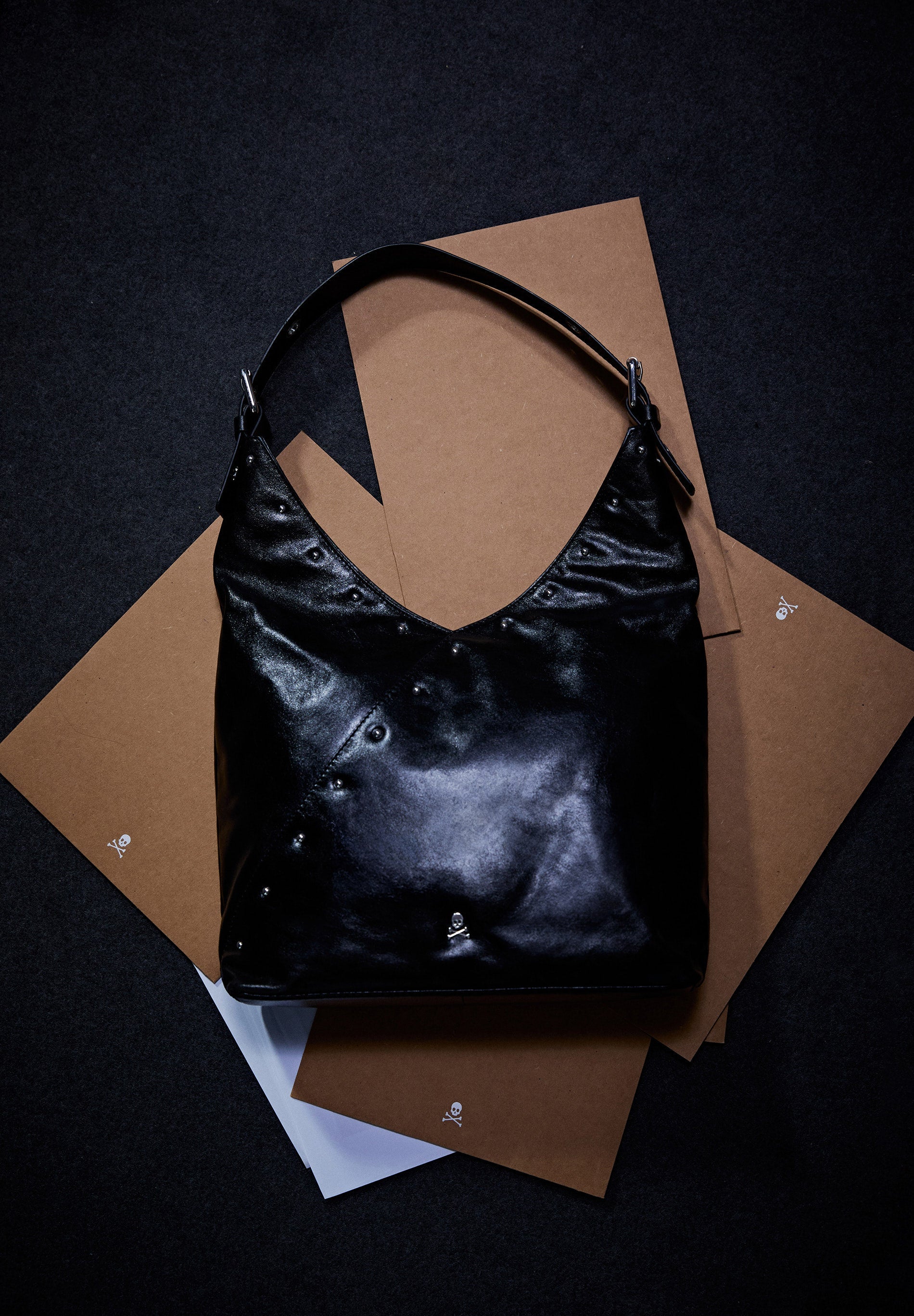 STUDDED LEATHER HOBO BAG