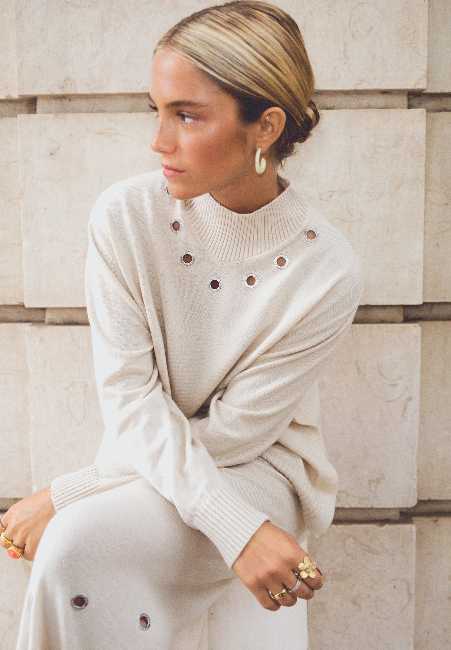 SWEATER WITH EYELET DETAILS