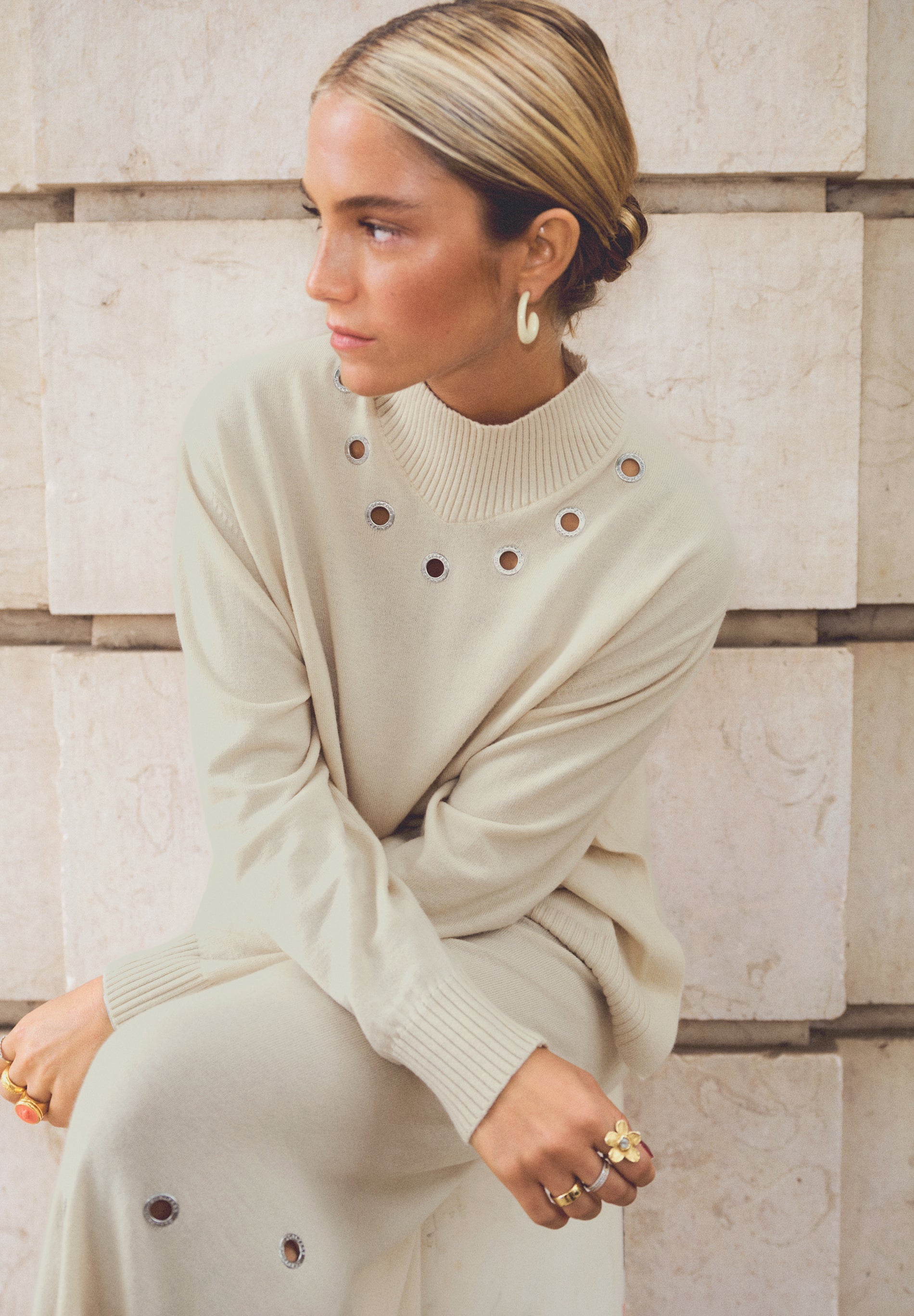 SWEATER WITH EYELET DETAILS