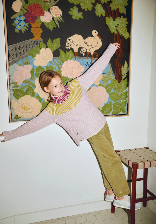 THREE-COLOURED RIBBED KNIT SWEATER