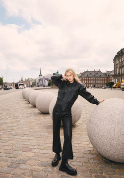 ANCKLE FLARE LEATHER TROUSERS