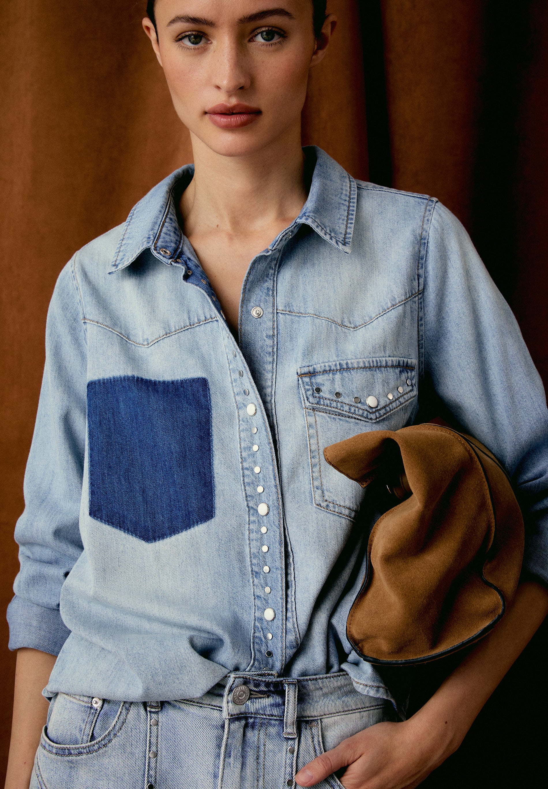DENIM SHIRT WITH CONTRAST POCKET