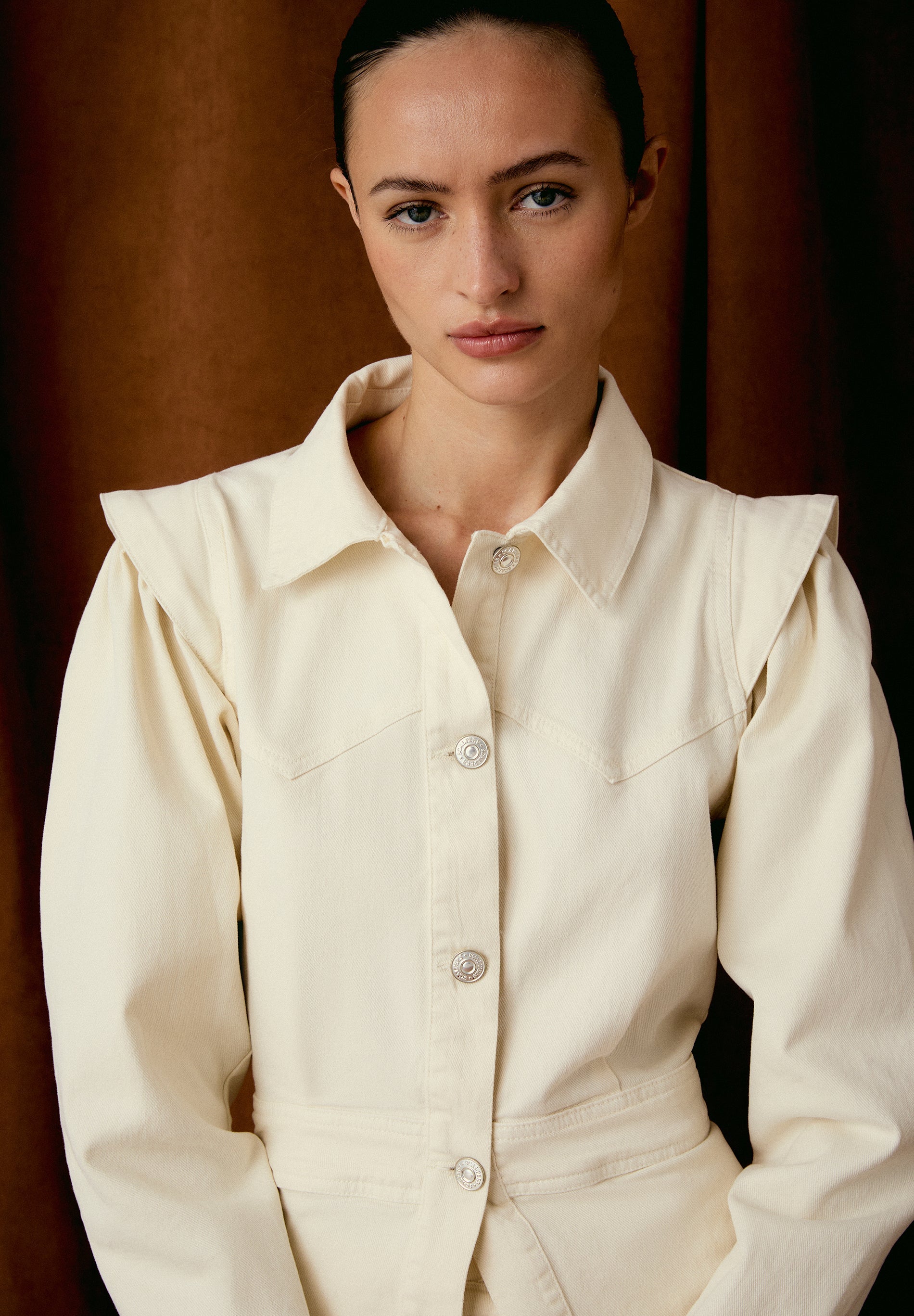 DENIM SHIRT WITH PUFF SLEEVES