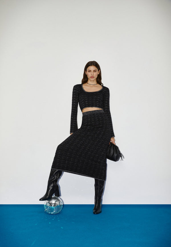 LUREX KNIT TOP WITH BACK DETAIL