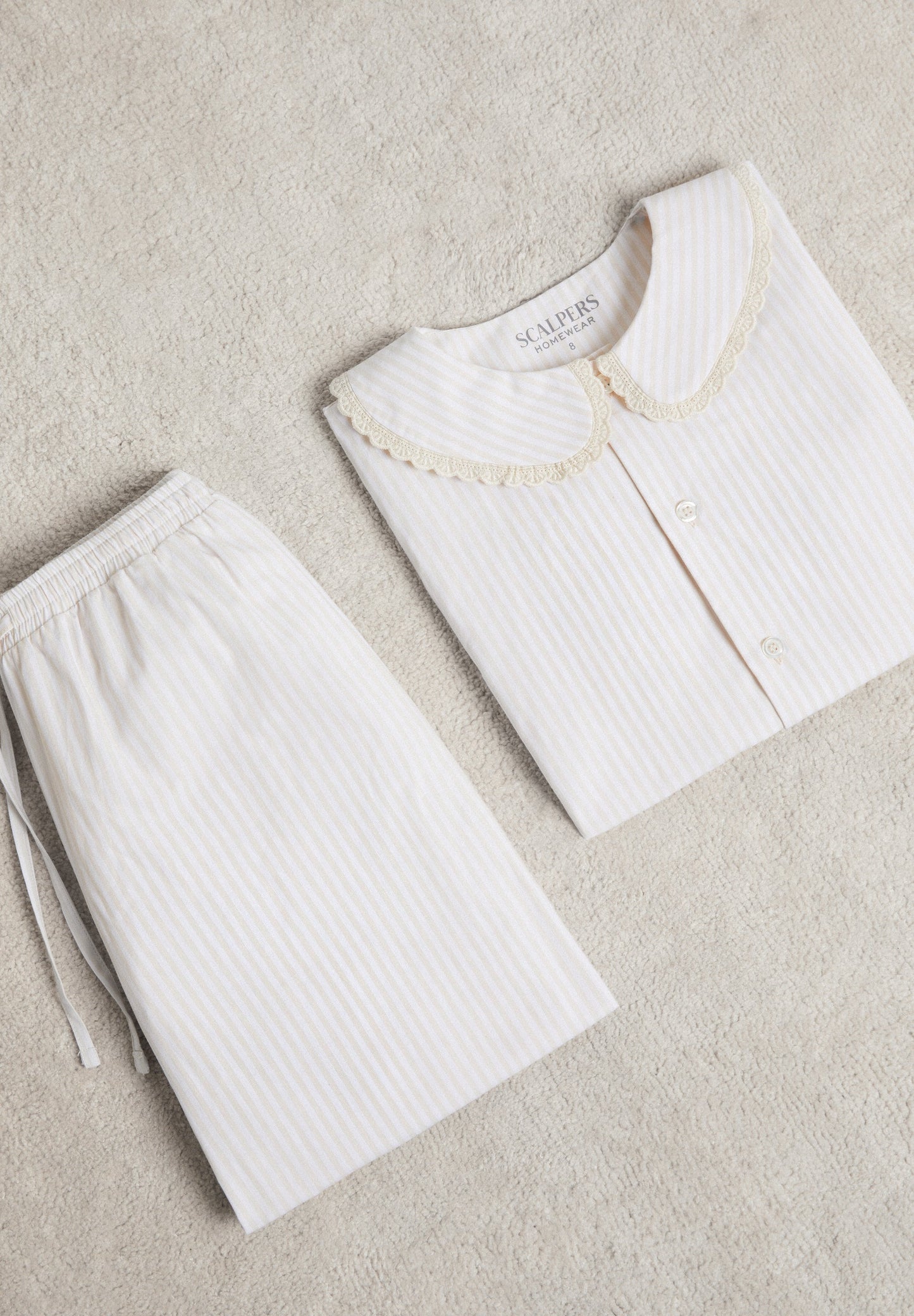 STRIPED PYJAMAS WITH EMBROIDERED COLLAR TRIM