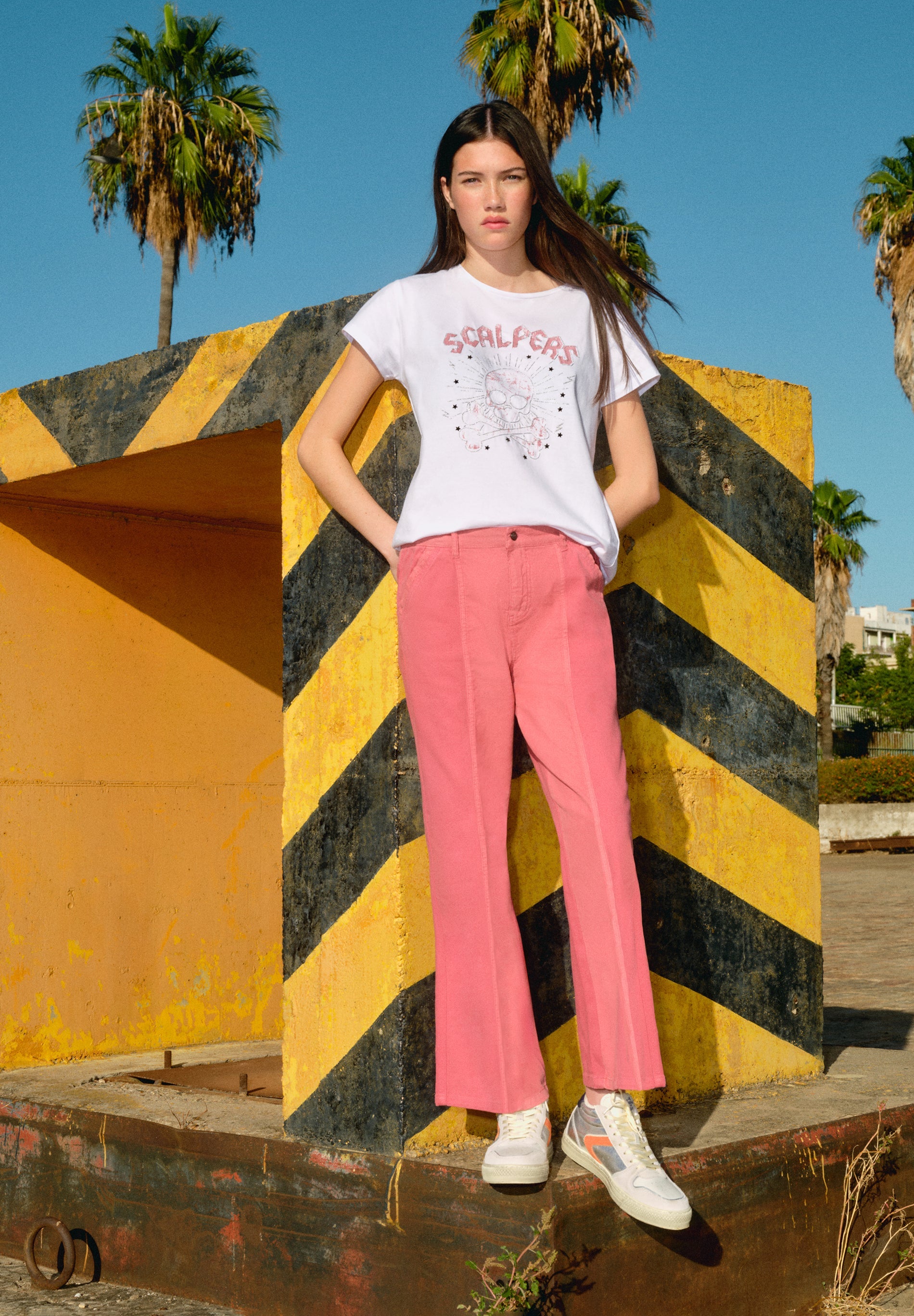 TWO-TONE FLARED TROUSERS