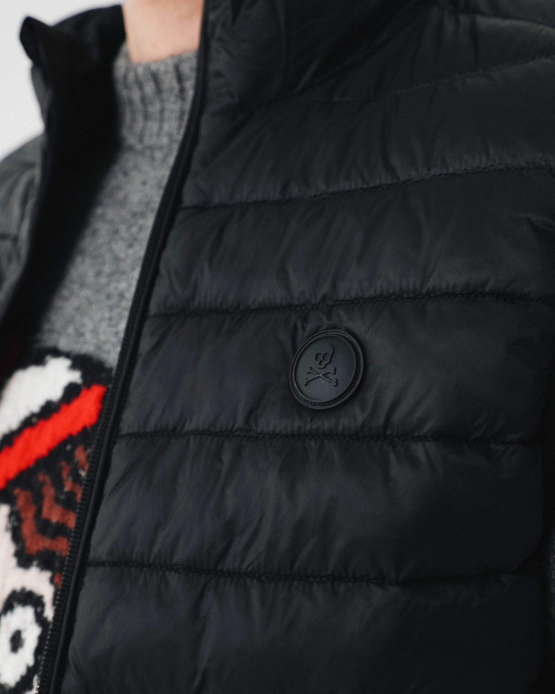 QUILTED DOWN PUFFER JACKET WITH SKULL LOGO