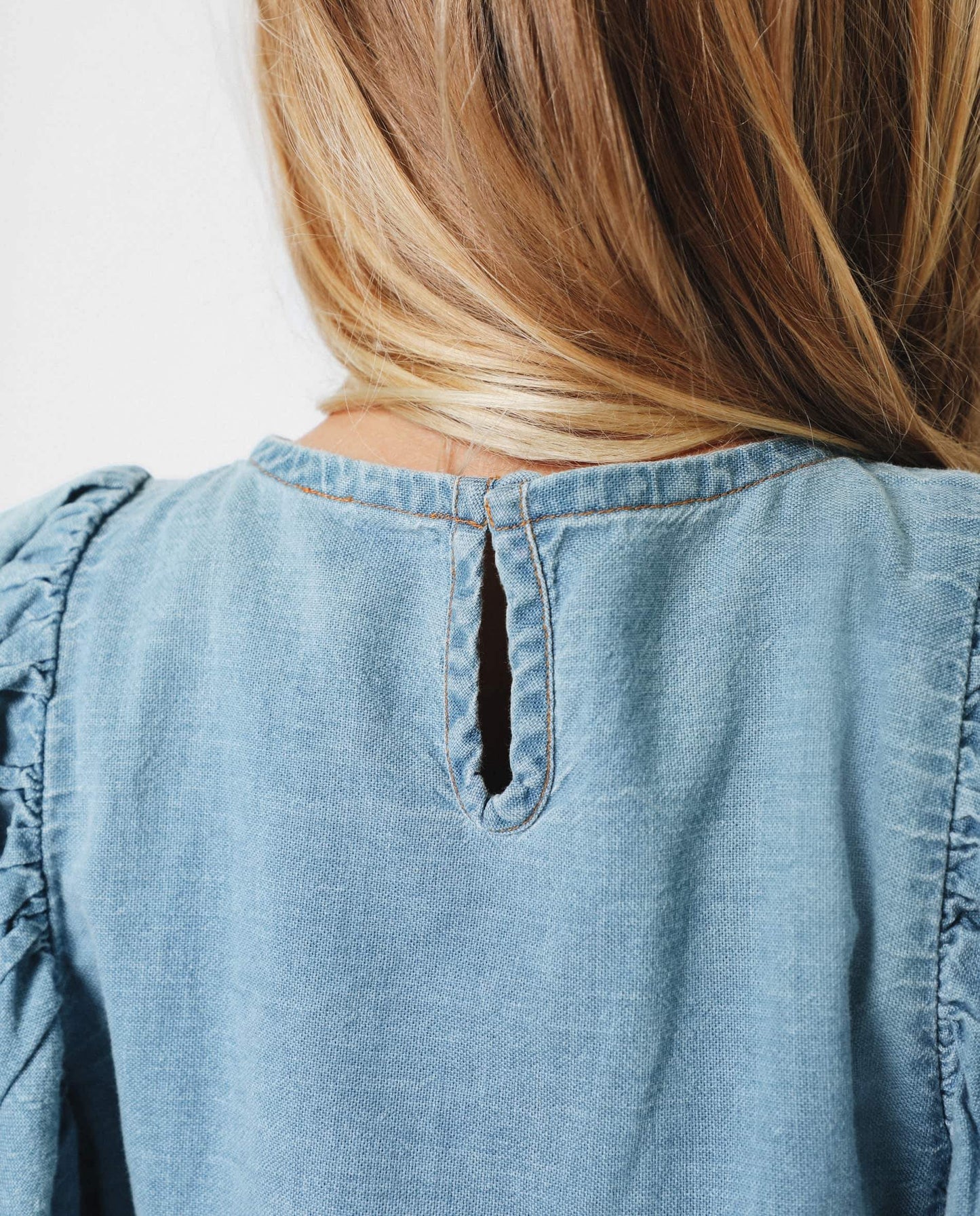 DENIM SHIRT WITH RUFFLED SLEEVES