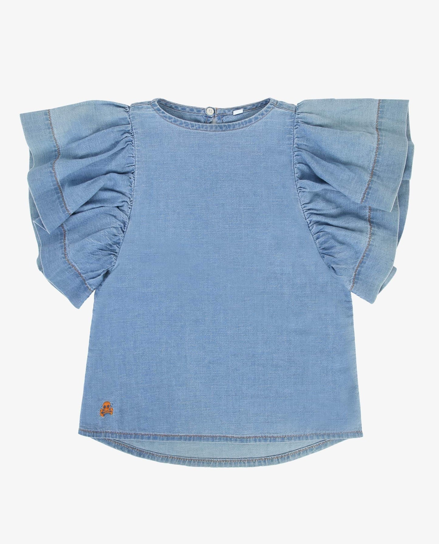 DENIM SHIRT WITH RUFFLED SLEEVES
